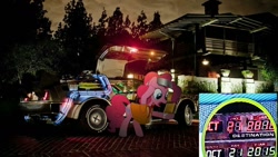 Size: 1024x576 | Tagged: safe, pinkie pie, pony, g4, back to the future, car, cute, delorean, time travel
