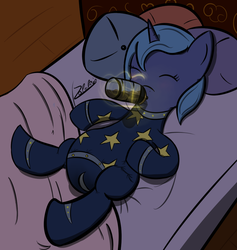 Size: 882x931 | Tagged: safe, artist:zalakir, princess luna, alicorn, pony, g4, baby bottle, clothes, cute, diaper, diaper under clothes, eyes closed, female, filly, footed sleeper, footie pajamas, lunabetes, magic, onesie, pajamas, poofy diaper, sleeping, solo, telekinesis, woona
