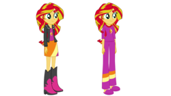 Size: 1920x1080 | Tagged: safe, artist:yoshigreenwater, sunset shimmer, equestria girls, g4, my little pony equestria girls: rainbow rocks, boots, clothes, female, flash puppet, high heel boots, leather jacket, pajamas, skirt, slippers, smiling, solo, when she smiles