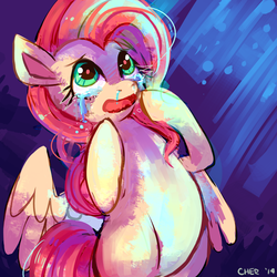 Size: 1280x1280 | Tagged: safe, artist:cherivinca, fluttershy, pegasus, pony, g4, bipedal, crying, female, mare, sad, snot, solo