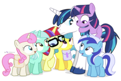 Size: 1000x675 | Tagged: safe, artist:dm29, lemon hearts, lyra heartstrings, minuette, moondancer, shining armor, twilight sparkle, twinkleshine, pony, unicorn, bbbff, canterlot six, cute, dancerbetes, female, filly, filly lemon hearts, filly lyra, filly minuette, filly moondancer, filly twilight sparkle, filly twinkleshine, glasses, julian yeo is trying to murder us, lemonbetes, looking at each other, lyrabetes, male, minubetes, open mouth, saddle bag, shining adorable, simple background, smiling, transparent background, twiabetes, twily, younger