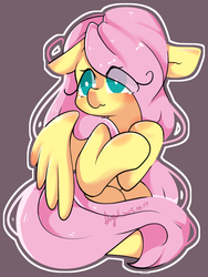 Size: 1280x1698 | Tagged: safe, artist:snow angel, fluttershy, g4, female, floppy ears, hair over one eye, simple background, solo, wavy mouth