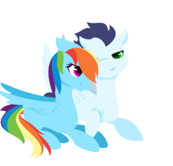 Size: 1192x1146 | Tagged: artist needed, safe, rainbow dash, soarin', pony, g4, cuddling, female, lineless, male, ship:soarindash, shipping, simple background, snuggling, straight, white background
