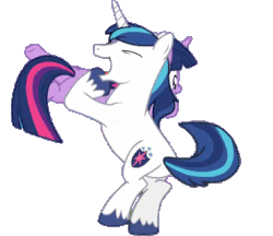 Size: 370x320 | Tagged: safe, edit, edited screencap, screencap, shining armor, twilight sparkle, alicorn, pony, unicorn, the one where pinkie pie knows, animated, background removed, bbbff, bipedal, brother and sister, cute, duo, eyes closed, female, gif, happy, loop, male, mare, open mouth, shining adorable, siblings, simple background, sister spinning, smiling, spinning, stallion, standing, standing on one leg, transparent background, twiabetes, twilight sparkle (alicorn), you spin me right round