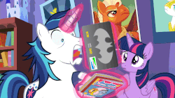 Size: 1198x675 | Tagged: safe, edit, edited screencap, screencap, shining armor, twilight sparkle, alicorn, pony, g4, the one where pinkie pie knows, animated, archie comics, bat credit card, batman, comic book, female, frown, funny as hell, horse noises, jughead, magic, mare, nerd, nostalgia critic, open mouth, poster, screaming, smash fortune, telekinesis, tongue out, twilight sparkle (alicorn), wide eyes