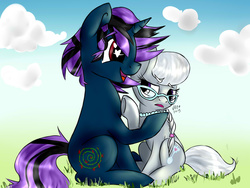 Size: 1600x1200 | Tagged: safe, artist:korashy, silver spoon, oc, oc:shrouded petal, earth pony, pony, unicorn, g4, canon x oc, female, filly, shipping