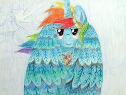 Size: 1024x768 | Tagged: safe, artist:gogreengirl-ggg, rainbow dash, alicorn, pony, g4, alicornified, element of loyalty, female, race swap, rainbowcorn, solo, traditional art, wings