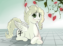 Size: 3187x2323 | Tagged: safe, artist:kerslap, oc, oc only, pegasus, pony, female, flower, high res, lying down, mare, prone