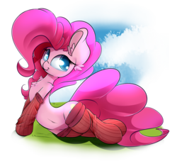 Size: 2700x2450 | Tagged: safe, artist:madacon, pinkie pie, earth pony, pony, g4, adorasexy, belly button, chest fluff, clothes, colored pupils, cute, diapinkes, ear fluff, female, high res, looking at you, mare, sexy, smiling, socks, solo