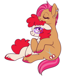 Size: 444x523 | Tagged: safe, artist:lulubell, babs seed, twist, earth pony, pony, g4, cuddling, female, lesbian, ship:babstwist, shipping, simple background, snuggling, transparent background