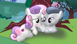 Size: 2000x1151 | Tagged: safe, artist:shutterflyeqd, rumble, sweetie belle, crusaders of the lost mark, g4, anatomically incorrect, cutie mark, female, incorrect leg anatomy, male, ship:rumbelle, shipping, straight, the cmc's cutie marks