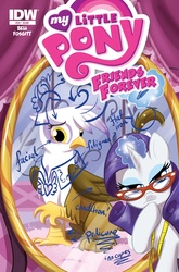 Size: 1054x1600 | Tagged: safe, artist:amy mebberson, idw, gilda, rarity, griffon, friends forever #24, g4, my little pony: friends forever, spoiler:comic, cover