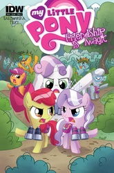 Size: 1054x1600 | Tagged: safe, artist:agnes garbowska, idw, apple bloom, diamond tiara, scootaloo, silver spoon, snails, snips, sweetie belle, g4, spoiler:comic, spoiler:comic38, comic, cover, cutie mark crusaders