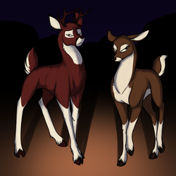 Size: 700x700 | Tagged: safe, artist:foxenawolf, oc, oc only, deer, fanfic:a different perspective, antlers, buck, cloven hooves, doe, duo, fanfic art, female, male