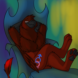 Size: 1000x1000 | Tagged: safe, artist:foxenawolf, oc, oc only, oc:free agent, changeling queen, griffon, fanfic:a different perspective, armpits, chair, cutie mark, fanfic art, paw pads, paws, reclining, sitting, throne, underpaw