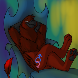 Size: 1000x1000 | Tagged: safe, artist:foxenawolf, oc, oc only, oc:free agent, changeling, changeling queen, griffon, fanfic:a different perspective, armpits, chair, cutie mark, fanfic art, paw pads, paws, reclining, sitting, throne, underpaw