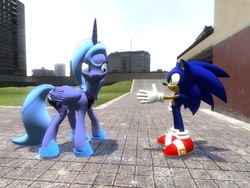 Size: 1024x768 | Tagged: safe, artist:migueruchan, princess luna, g4, 3d, crossover, gmod, male, s1 luna, sonic the hedgehog, sonic the hedgehog (series)