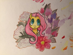 Size: 1280x960 | Tagged: safe, artist:whale, fluttershy, g4, female, flower, solo, traditional art, watercolor painting