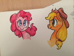 Size: 1280x960 | Tagged: safe, artist:whale, applejack, pinkie pie, g4, traditional art, watercolor painting