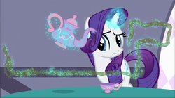 Size: 1920x1080 | Tagged: safe, screencap, rarity, g4, princess twilight sparkle (episode), female, magic, solo, tea, teacup, teapot, telekinesis