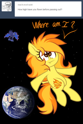 Size: 540x800 | Tagged: safe, artist:php92, princess luna, spitfire, alicorn, pegasus, pony, ask spitfire the wonderbolt, g4, ask, dialogue, duo, earth, floating, space, tumblr, zero gravity