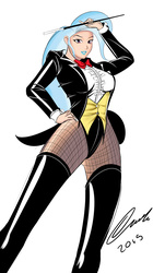 Size: 4800x8600 | Tagged: safe, artist:oudjiel, trixie, human, g4, absurd resolution, breasts, busty trixie, clothes, colored, cosplay, costume, female, humanized, lipstick, solo, tailcoat, zatanna
