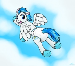 Size: 1280x1131 | Tagged: safe, artist:paddercat, oc, oc only, oc:koru, pegasus, pony, diaper, flying, male, non-baby in diaper, poofy diaper, solo