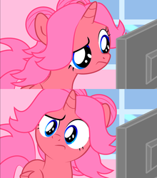 Size: 900x1024 | Tagged: safe, artist:creshosk, oc, oc only, oc:cherry bloom, alicorn, pony, alicorn oc, computer, computer reaction faces, confused, solo