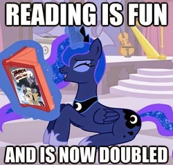 Size: 463x442 | Tagged: safe, screencap, daring do, princess luna, g4, image macro, meme, read, reading, the fun has been doubled