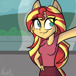 Size: 500x500 | Tagged: dead source, safe, artist:wubcakeva, sunset shimmer, equestria girls, g4, female, ponied up, pony ears, selfie, solo