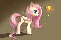 Size: 900x600 | Tagged: safe, artist:r-1629, fluttershy, butterfly, g4, female, pixiv, solo