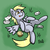 Size: 2836x2836 | Tagged: safe, artist:corsairsedge, derpy hooves, pegasus, pony, g4, :p, cute, female, high res, letter, mail, mare, muffin, on back, smiling, solo, spread wings, tongue out