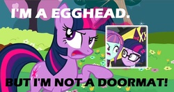 Size: 1191x631 | Tagged: safe, edit, edited screencap, screencap, sci-twi, sunny flare, twilight sparkle, unicorn, a canterlot wedding, equestria girls, g4, my little pony equestria girls: friendship games, season 2, grammar error, op is a duck, unicorn twilight