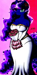 Size: 1835x3701 | Tagged: safe, artist:thegodoflazers, princess luna, anthro, g4, bouquet, breasts, bride, busty princess luna, cleavage, clothes, dress, female, flower, solo, wedding dress