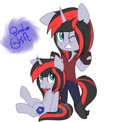 Size: 850x850 | Tagged: dead source, safe, artist:sweet-poni, oc, oc:quantum shift, pony, anthro, anthro oc, anthro ponidox, anthro with ponies, ponified, sitting, standing