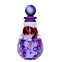 Size: 200x200 | Tagged: safe, artist:ladilol, oc, oc only, oc:quantum shift, animated, bottle, floating, pixel art, pony in a bottle, solo