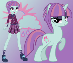 Size: 1276x1103 | Tagged: safe, artist:sunset-sunrize, sunny flare, human, pony, unicorn, equestria girls, g4, my little pony equestria girls: friendship games, bedroom eyes, bowtie, clothes, crystal prep academy, crystal prep academy uniform, crystal prep shadowbolts, cutie mark, equestria girls ponified, female, human ponidox, looking at you, open mouth, ponified, raised hoof, school uniform, skirt, solo