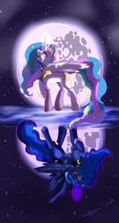 Size: 1024x1918 | Tagged: safe, artist:scatteredlove, princess celestia, princess luna, lullaby for a princess, g4, crying, duality, moon