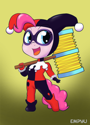 Size: 720x1000 | Tagged: safe, artist:empyu, pinkie pie, earth pony, anthro, g4, crossover, dc comics, female, harley quinn, solo