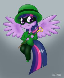 Size: 827x1000 | Tagged: safe, artist:empyu, twilight sparkle, anthro, g4, crossover, dc comics, female, solo, spread wings, the riddler, twilight sparkle (alicorn)