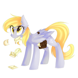 Size: 1024x1024 | Tagged: safe, artist:ten-dril, derpy hooves, pegasus, pony, g4, female, letter, mare, mouth hold, saddle bag, simple background, solo