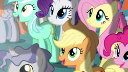 Size: 1280x720 | Tagged: safe, screencap, applejack, fluttershy, lyra heartstrings, pinkie pie, rarity, g4, my little pony: friendship is magic, princess twilight sparkle (episode)