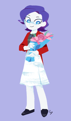Size: 880x1500 | Tagged: safe, artist:magneticskye, part of a set, rarity, equestria girls, g4, alternate hairstyle, bouquet, clothes, female, flower, lineless, simple background, skirt, solo