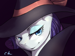 Size: 1000x750 | Tagged: safe, artist:cassiel, rarity, pony, unicorn, g4, rarity investigates, bedroom eyes, clothes, detective, detective rarity, female, hat, looking at you, smiling, solo