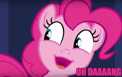 Size: 1084x684 | Tagged: safe, screencap, pinkie pie, equestria girls, g4, cute, dang, faic, female, image macro, meme, nervicited, pink text, reaction image, solo
