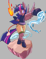 Size: 1280x1633 | Tagged: safe, artist:congee-painting, twilight sparkle, semi-anthro, g4, airbending, armpits, avatar the last airbender, earthbending, female, firebending, solo, twilight sparkle (alicorn), waterbending