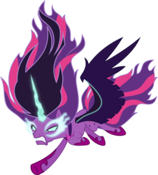 Size: 1256x1388 | Tagged: safe, artist:dashiemlpfim, artist:xebck, sci-twi, twilight sparkle, pony, equestria girls, g4, my little pony equestria girls: friendship games, commission, dark magic, equestria girls ponified, female, flying, glowing eyes, horn, magic, midnight sparkle, necklace, older, ponified, simple background, solo, transparent background, vector, wings