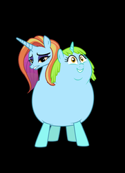 Size: 1137x1569 | Tagged: safe, artist:theunknowenone1, sassy saddles, whoa nelly, g4, black background, chubby, conjoined, fat, fusion, happy, sad, sassy nelly, simple background, two heads, wat, we have become one, wtf