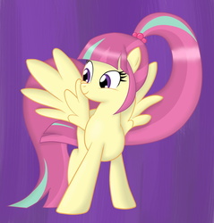 Size: 1024x1069 | Tagged: safe, artist:doublevshivvers, sour sweet, pegasus, pony, equestria girls, g4, my little pony equestria girls: friendship games, cute, equestria girls ponified, female, ponified, ponytail, smiling, solo, sourbetes, spread wings