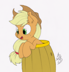 Size: 968x1000 | Tagged: safe, artist:dfectivedvice, color edit, applejack, earth pony, pony, g4, barrel, color, colored, female, silly, silly pony, simple background, solo, who's a silly pony